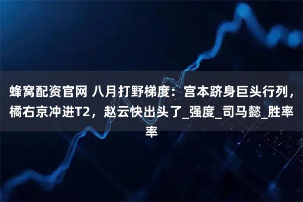 蜂窝配资官网 八月打野梯度：宫本跻身巨头行列，橘右京冲进T2，赵云快出头了_强度_司马懿_胜率